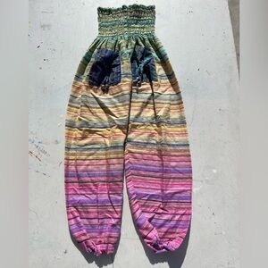 Women's Pants Multicolor Harem OS Wide Baggy Parachute MC Hammer Hippie Pocket